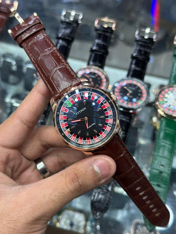 FTTPON Casino Roulette Wheel Watch – Lucky Day Dial | Multi-Color Leather Strap