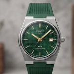 tissot prx green dial watch with rubber strap